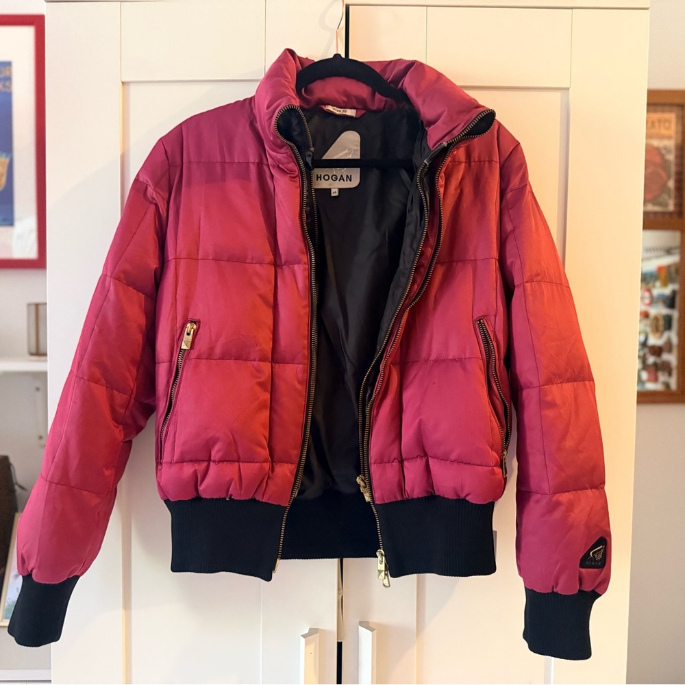 Hogan Bright Pink Puffer Jacket with Collar